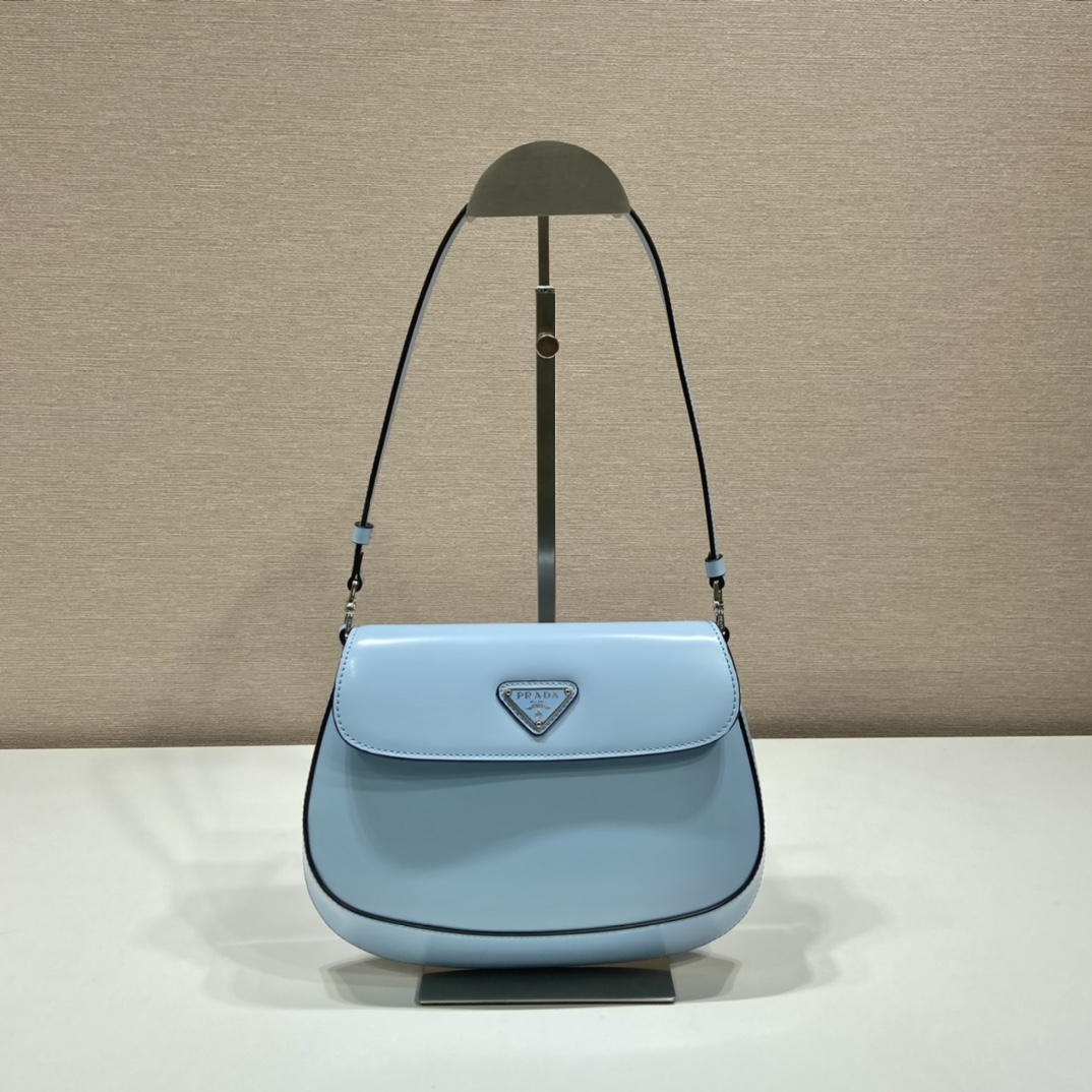 Prada Cleo Brushed Leather Shoulder Bag With Flap Blue 1BD311